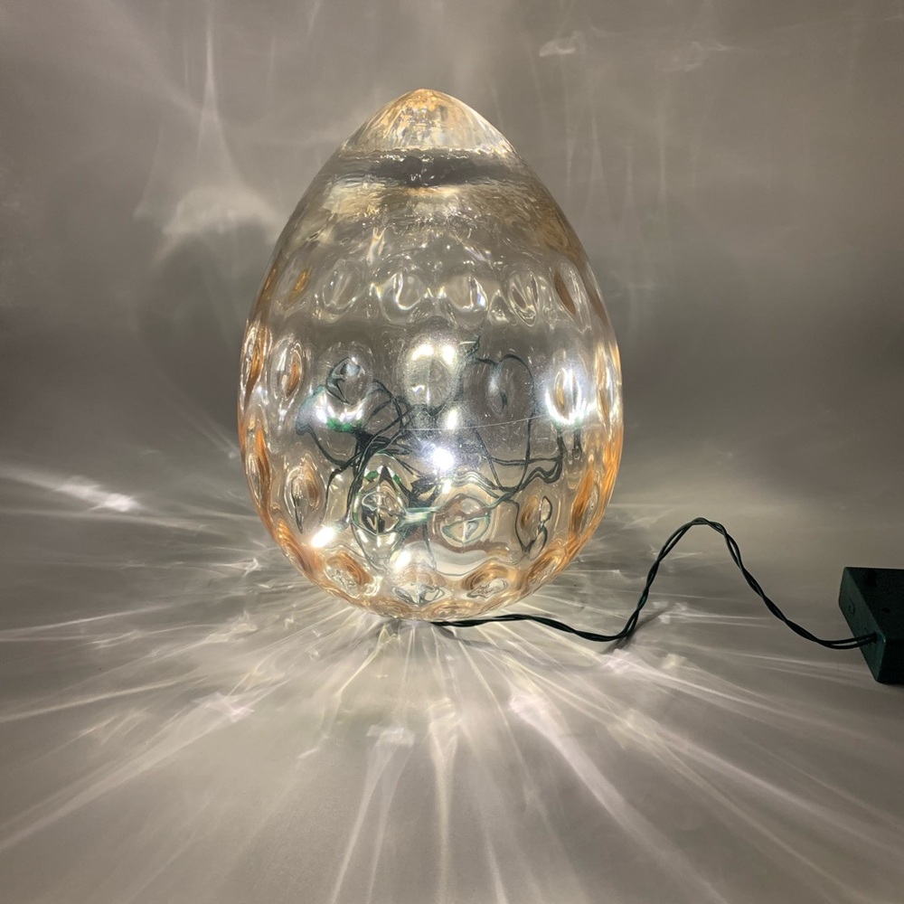 Vintage Strawberry Shaped Hand Blown Art Glass Vase Clear Amber